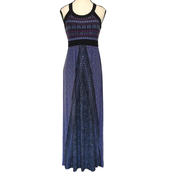 Athleta Rio Racerback Scoop Neck Maxi Dress in Blue/Purple/Black - Sz M - Picture 1 of 8
